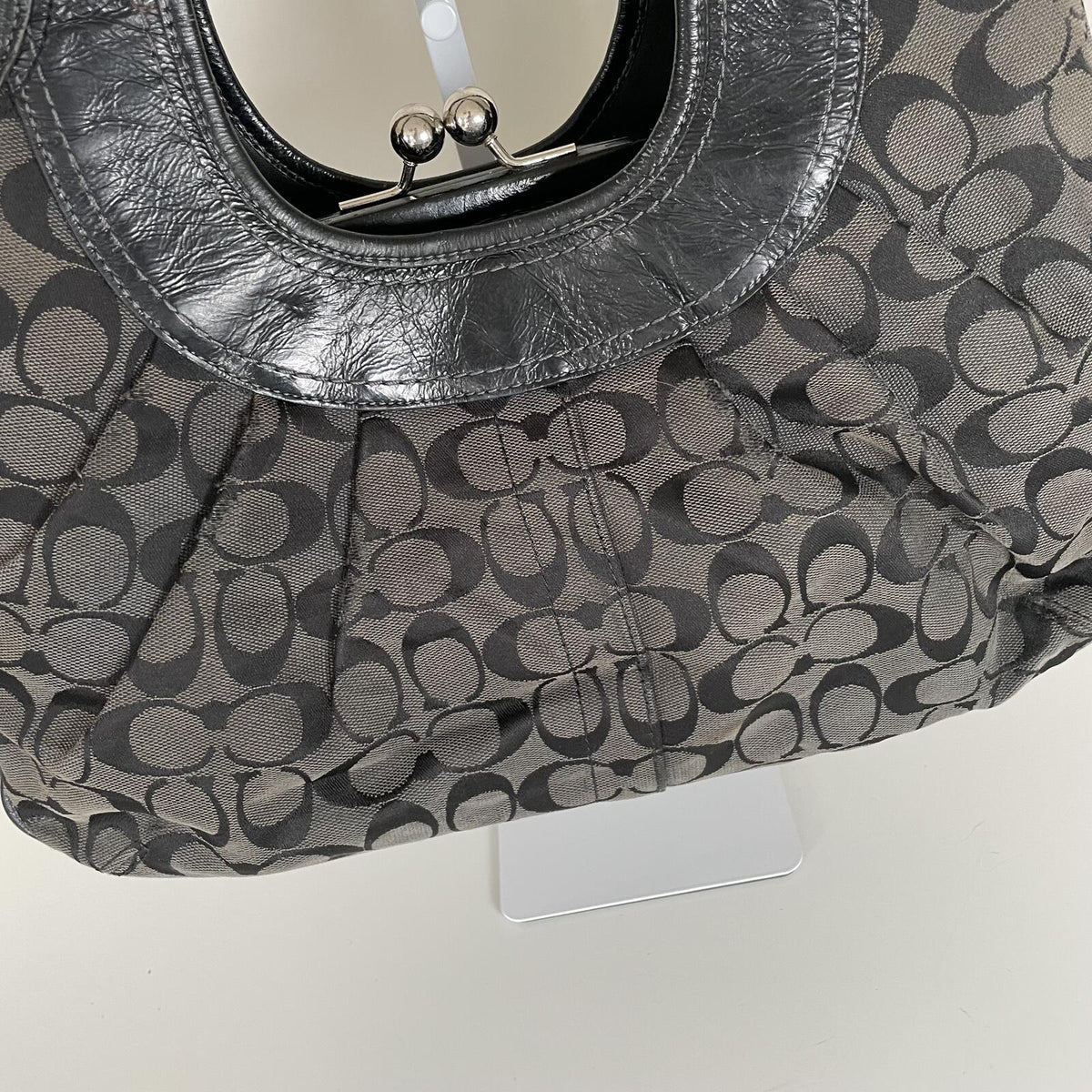 Coach Black Ergo Signature Monogram Kisslock Shoulder Bag G0969-F14380