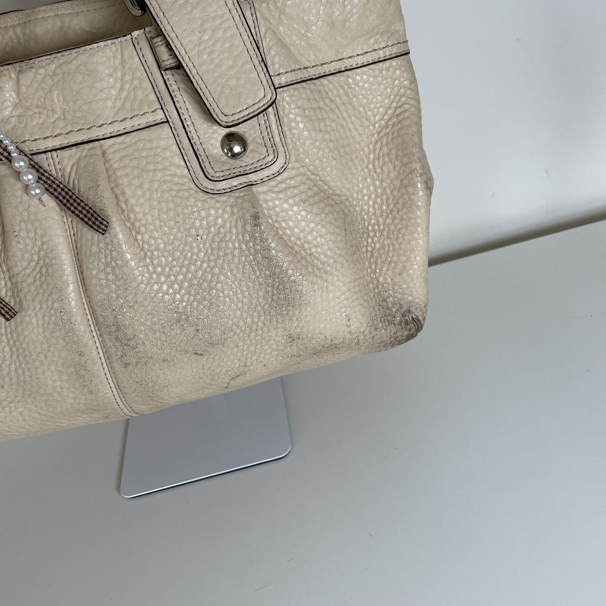 Coach Beige Pebbled Leather Pleated Soho Tote Shoulder Bag M0949-F13732