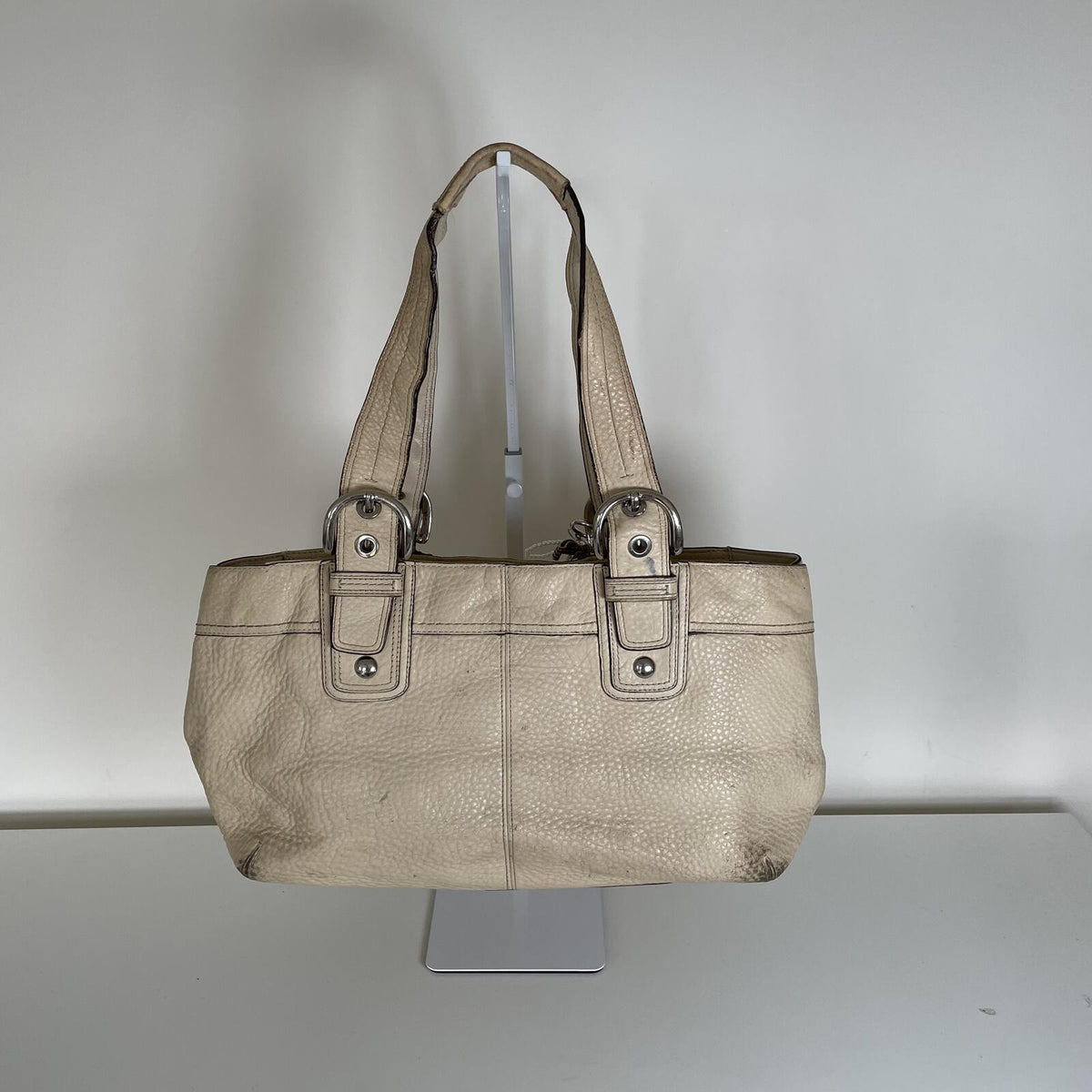 Coach Beige Pebbled Leather Pleated Soho Tote Shoulder Bag M0949-F13732