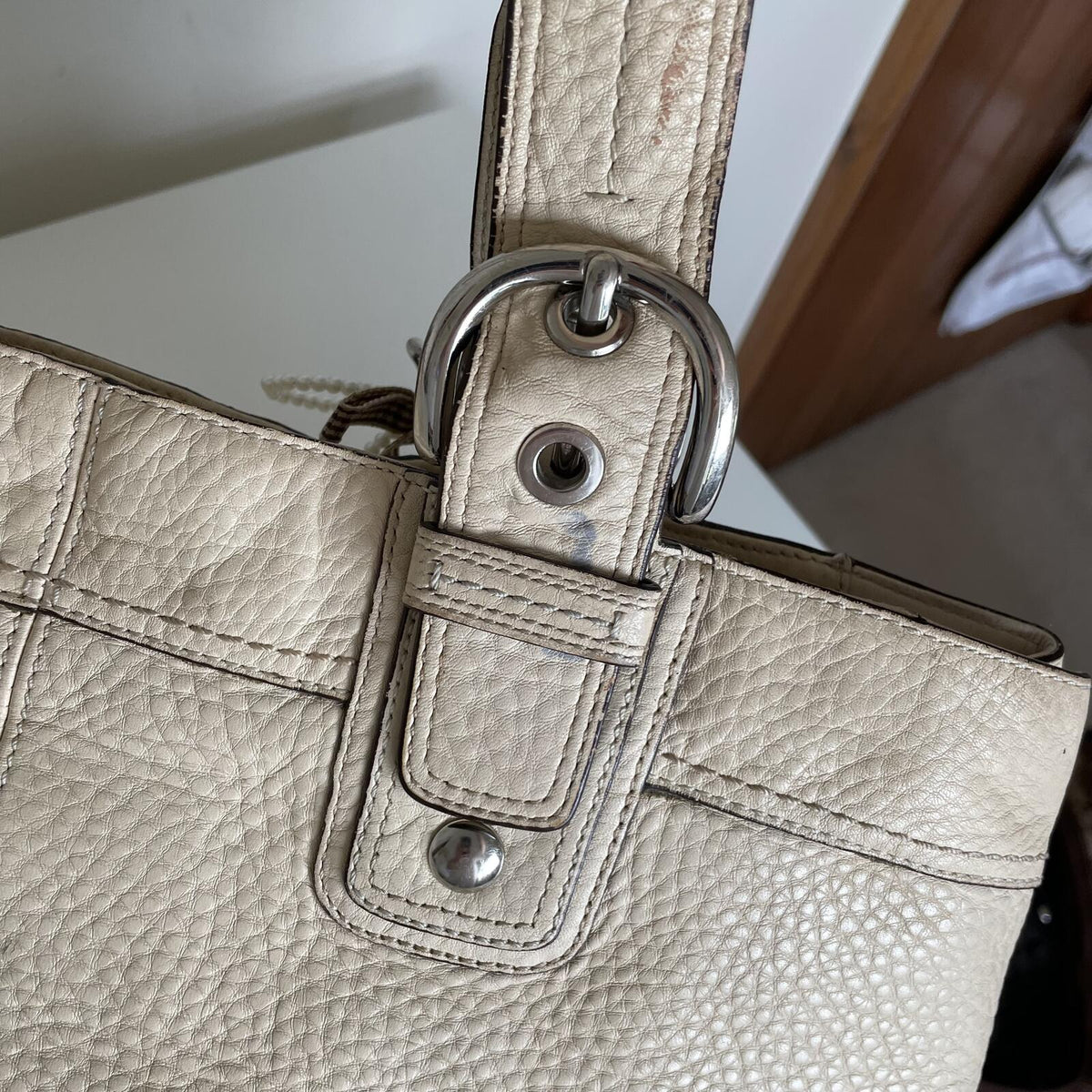 Coach Beige Pebbled Leather Pleated Soho Tote Shoulder Bag M0949-F13732