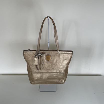 Coach Gold Signature Monogram Patent Leather Tote Shoulder Bag H1120-F18877