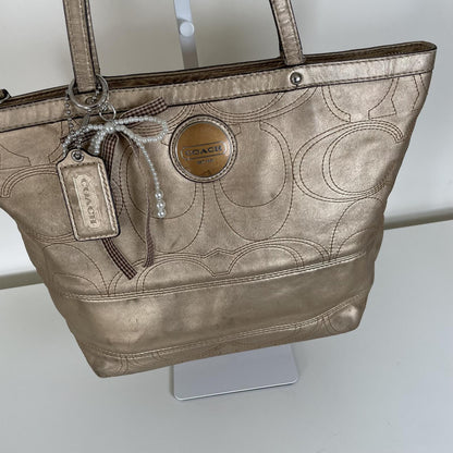 Coach Gold Signature Monogram Patent Leather Tote Shoulder Bag H1120-F18877