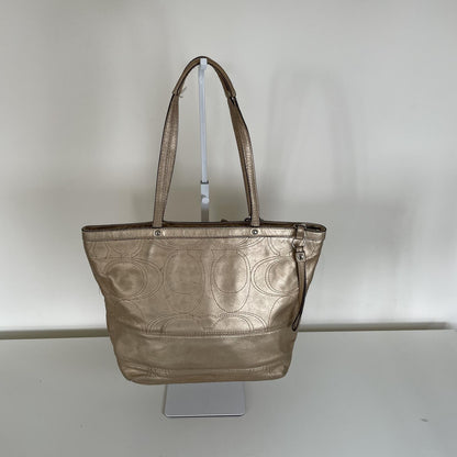 Coach Gold Signature Monogram Patent Leather Tote Shoulder Bag H1120-F18877