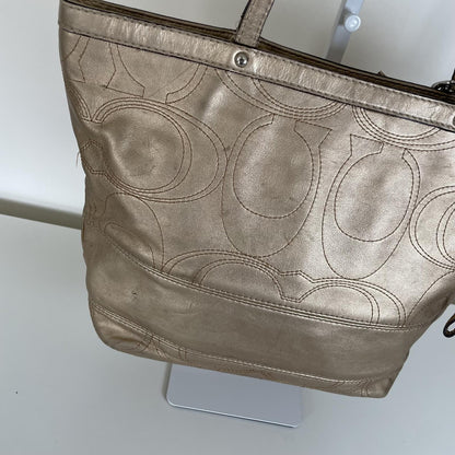 Coach Gold Signature Monogram Patent Leather Tote Shoulder Bag H1120-F18877