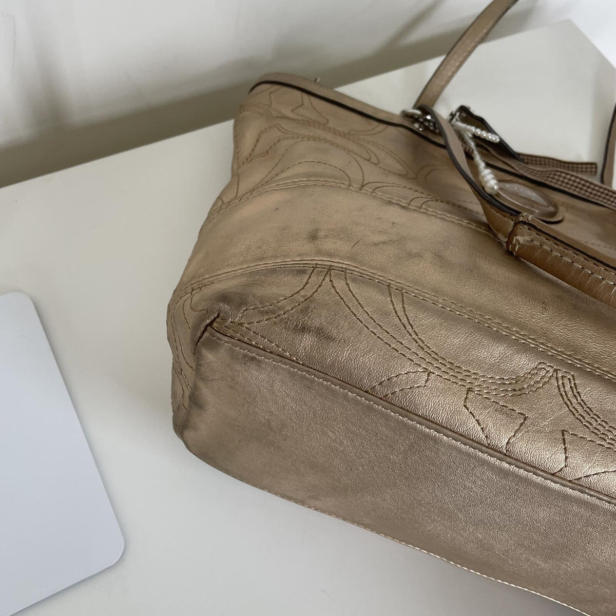 Coach Gold Signature Monogram Patent Leather Tote Shoulder Bag H1120-F18877