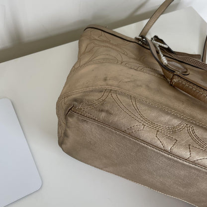 Coach Gold Signature Monogram Patent Leather Tote Shoulder Bag H1120-F18877