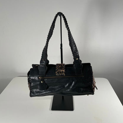 Rare Vintage Guess Y2K Leopard Faux Fur Leather Buckle Shoulder Bag