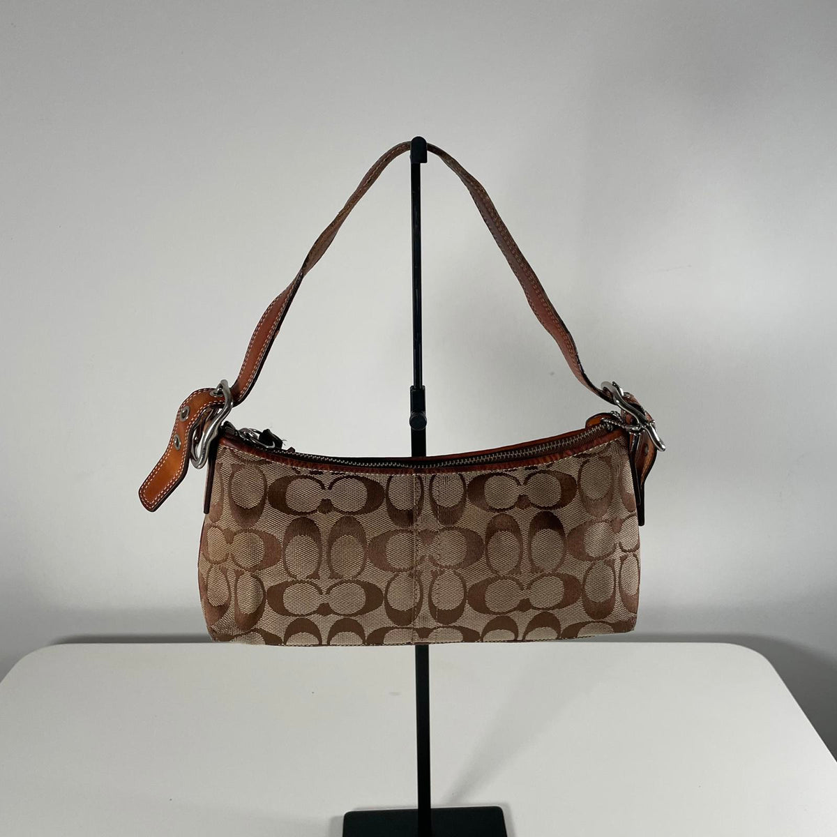 Coach Brown Canvas Mini Demi Baguette Shoulder Bag H05M-8K01