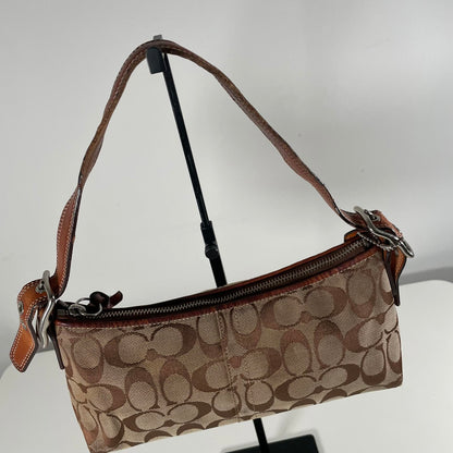 Coach Brown Canvas Mini Demi Baguette Shoulder Bag H05M-8K01