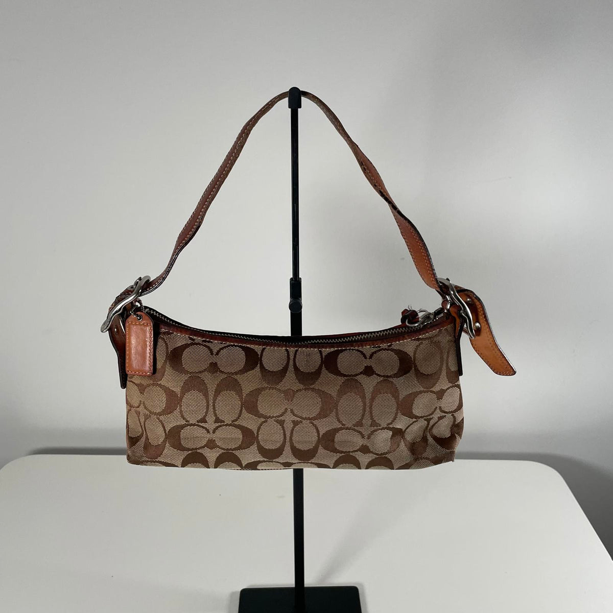 Coach Brown Canvas Mini Demi Baguette Shoulder Bag H05M-8K01