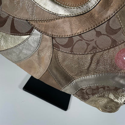 Coach Gold Mosaic Patchwork Shoulder Bag Turn lock Side E0993-F14004
