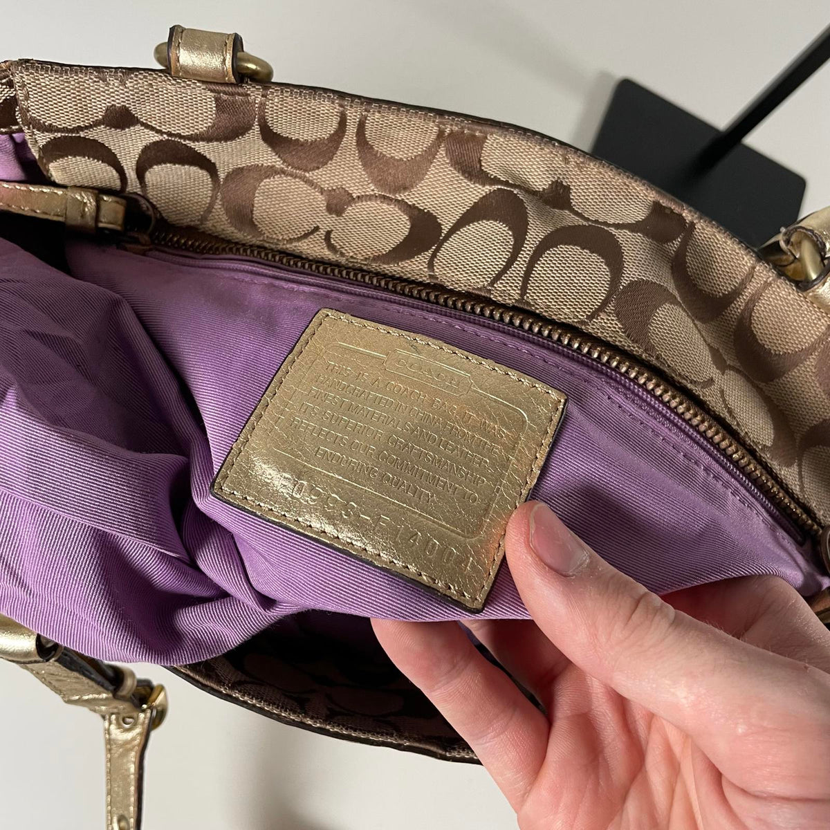Coach Gold Mosaic Patchwork Shoulder Bag Turn lock Side E0993-F14004