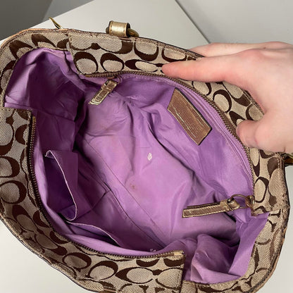Coach Gold Mosaic Patchwork Shoulder Bag Turn lock Side E0993-F14004