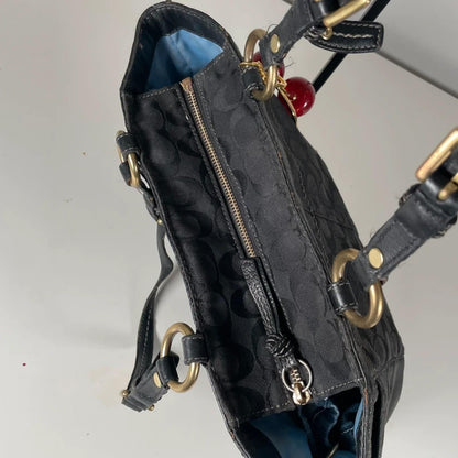 Coach Black Signature Monogram Shoulder Bag Gold Turnlock H0768-11237