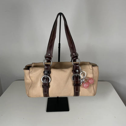 Coach Brown Cream Pebbled Leather Shoulder Bag H0782-F10887