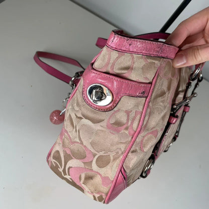 Coach Pink Beige Signature Optic Pleated East West Tote Bag A1159-F15669