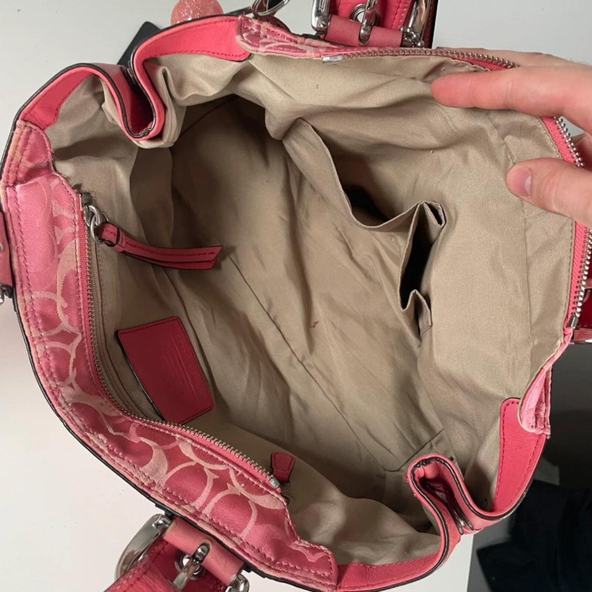 Coach Pink Optic Signature Monogram Shoulder Bag Pleated Canvas K0975-F14492