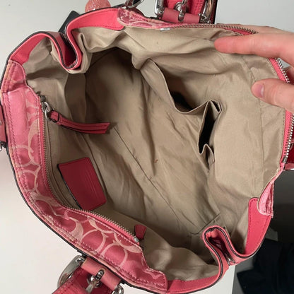 Coach Pink Optic Signature Monogram Shoulder Bag Pleated Canvas K0975-F14492