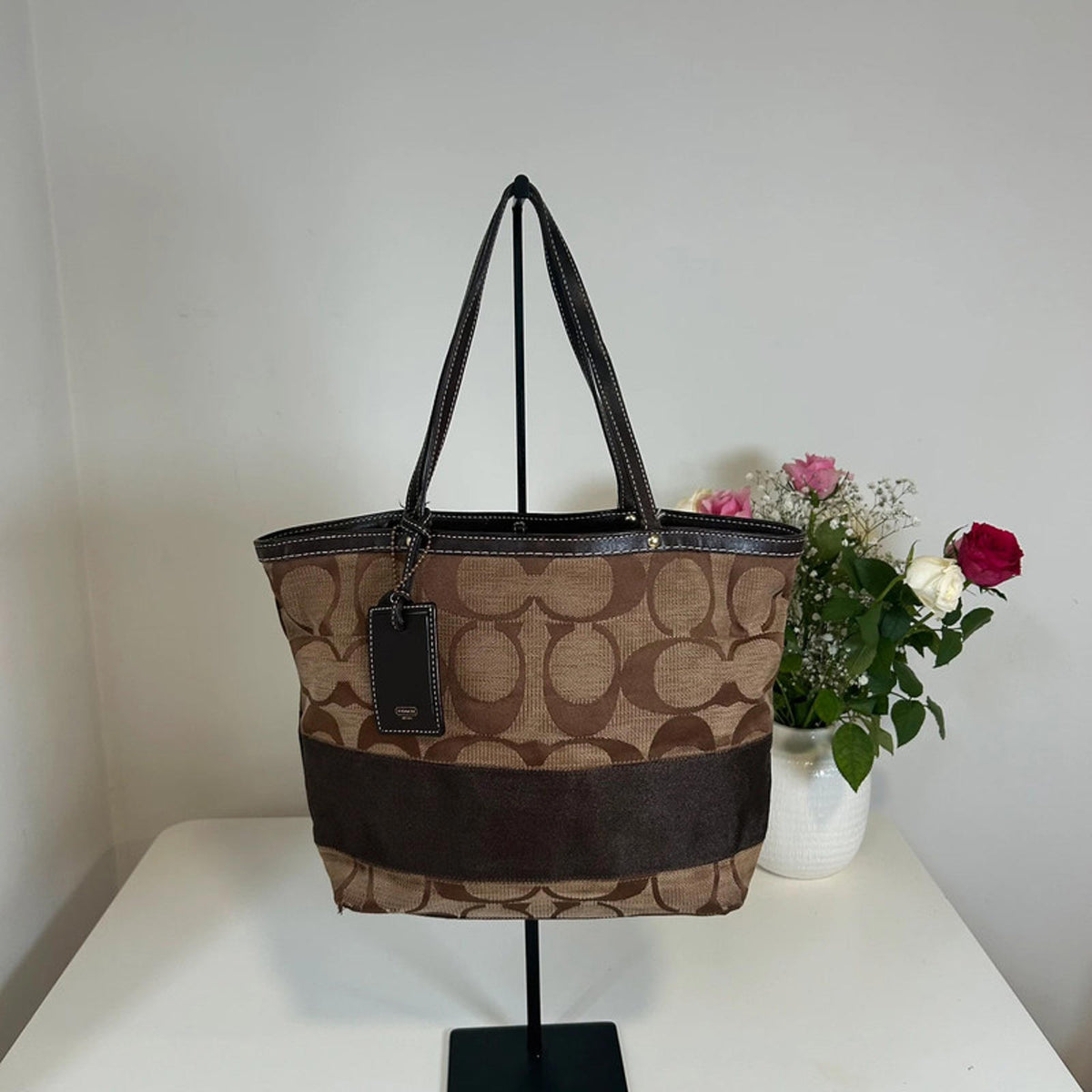 Coach Signature Stripe Brown Tote Shoulder Bag J0668-10124