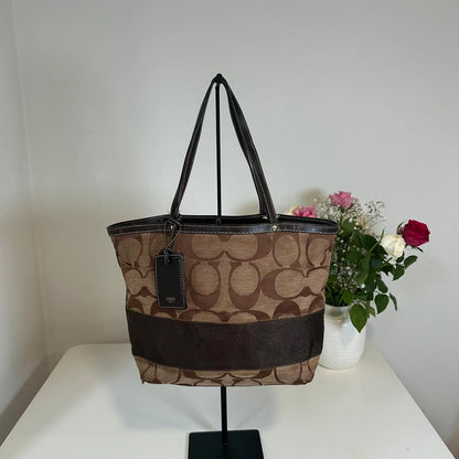 Coach Signature Stripe Brown Tote Shoulder Bag J0668-10124