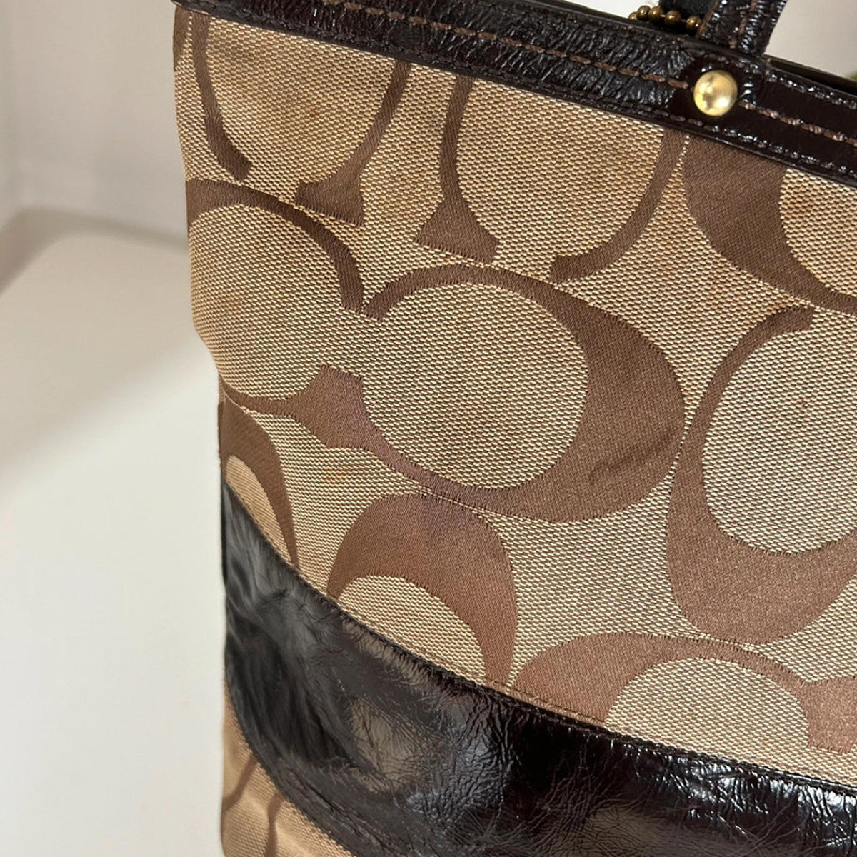 Coach Brown Monogram and Leather Stripe Handbag G0868-12429