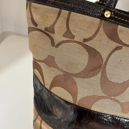 Coach Brown Monogram and Leather Stripe Handbag G0868-12429