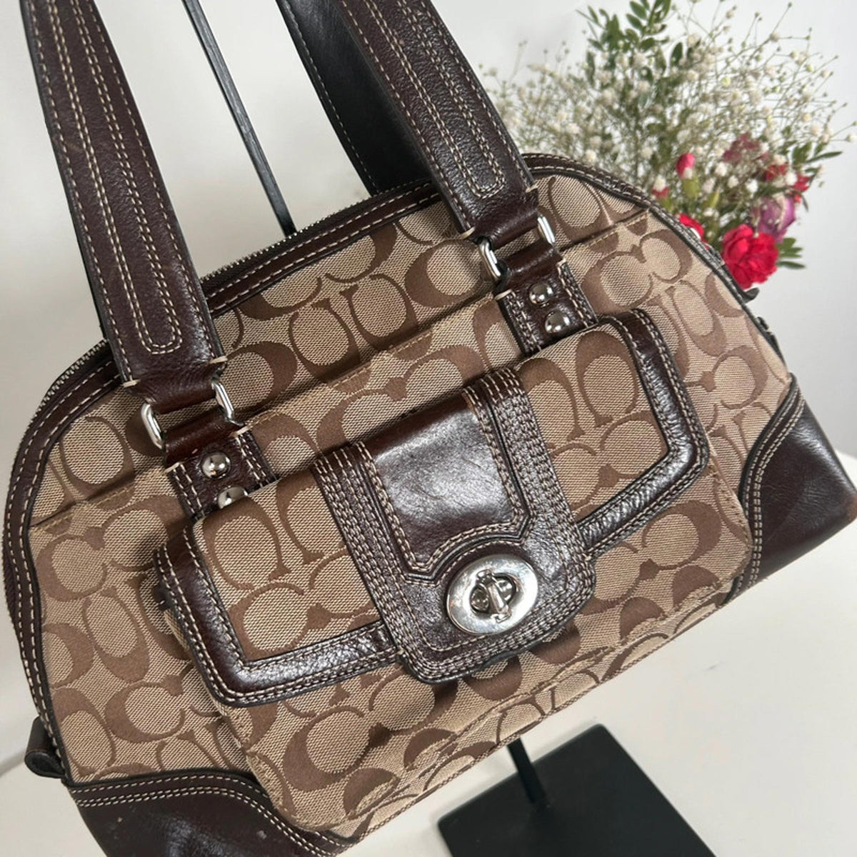 Coach Brown Monogram Hampton Signature Zip Shoulder Bag J0993-F13977