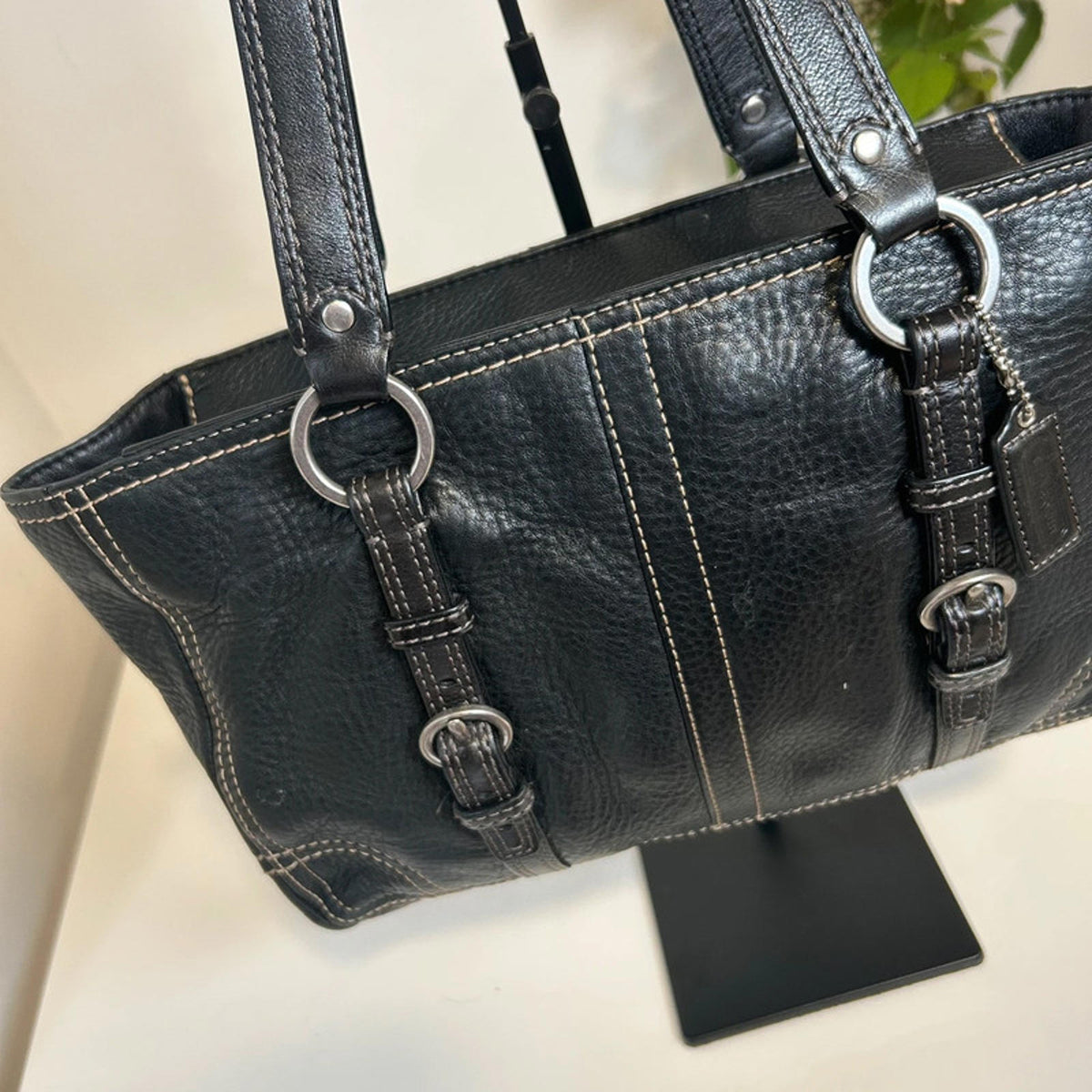 Coach Chelsea Black Pebbled Leather Buckle Tote Shoulder Bag F6981-F12339
