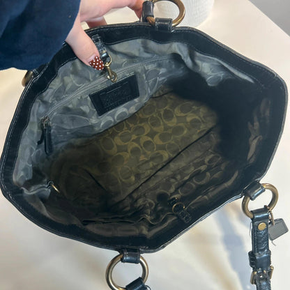 Coach Gallery Tote Bag Black Patent Leather Laced Gold Hardware G0773-11500