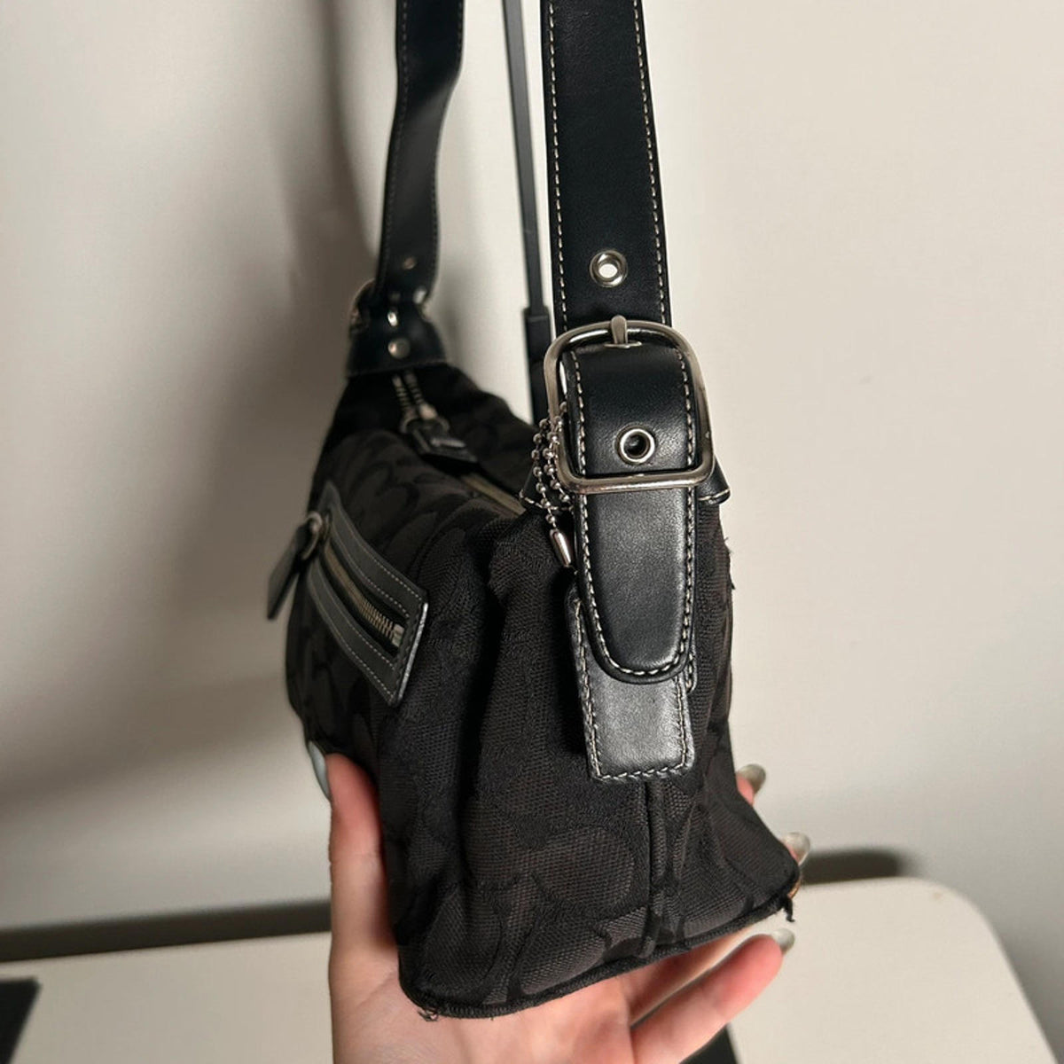 Signature Sufflette Coach Black Monogram Print Handbag A06W-6044
