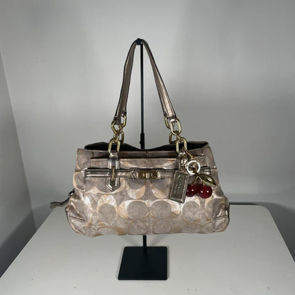 Coach Silver Signature Monogram Shoulder Bag Gold Hardware Handbag G1126-18687