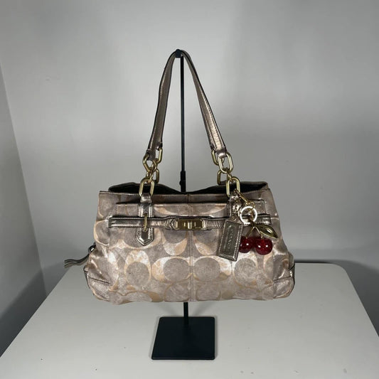 Coach Silver Signature Monogram Shoulder Bag Gold Hardware Handbag G1126-18687