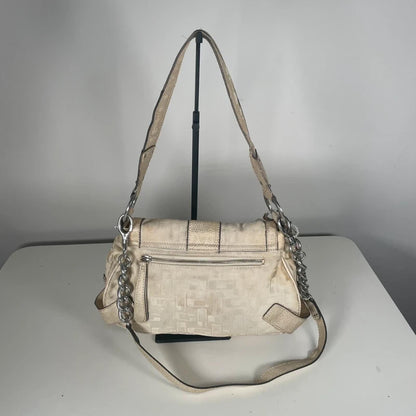 Y2K Vintage Guess Beige Monogram G Shoulder Bag Chain Strap