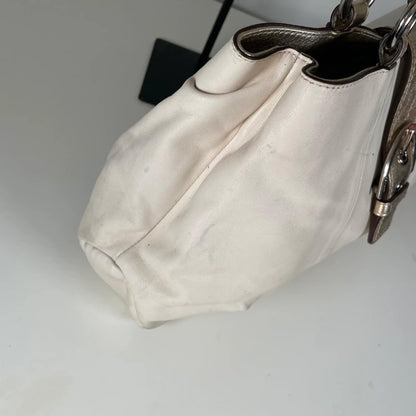 Coach White Leather Shoulder Bag Silver Buckle G1175-F18751