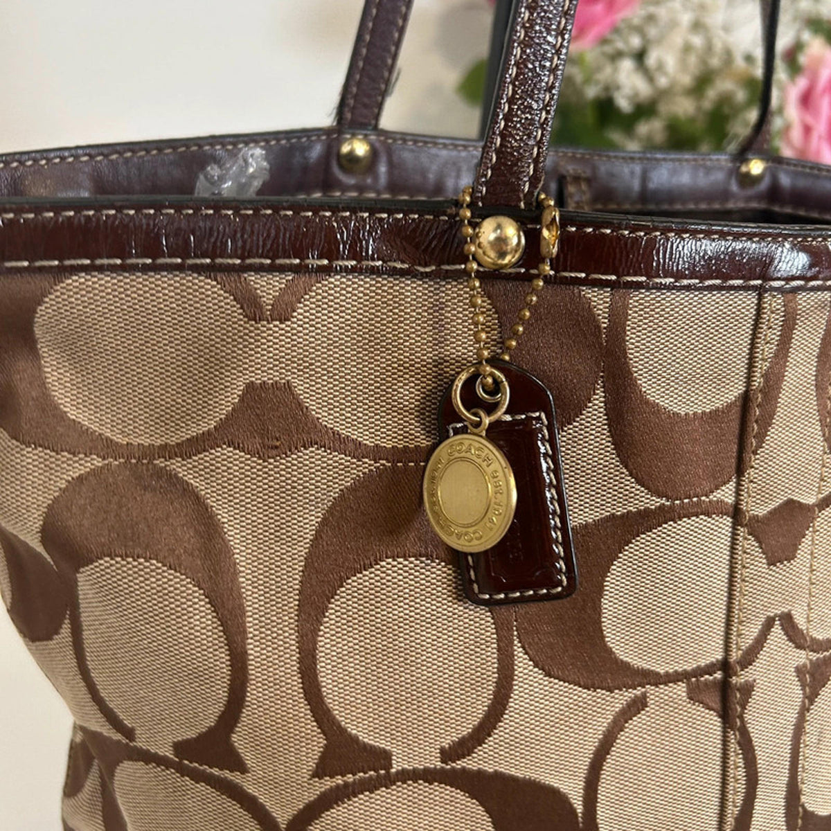 Vintage Y2K Coach Signature Stripe Brown Handbag JO668-10125