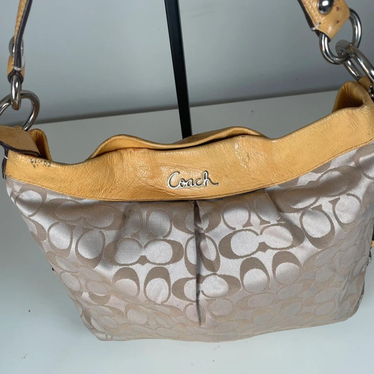 Coach Beige Half Moon Monogram Shoulder Bag Yellow Detail B1182-F16181