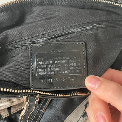 Coach Black Signature Stripe Canvas Shoulder Tote Bag B1261-F17433
