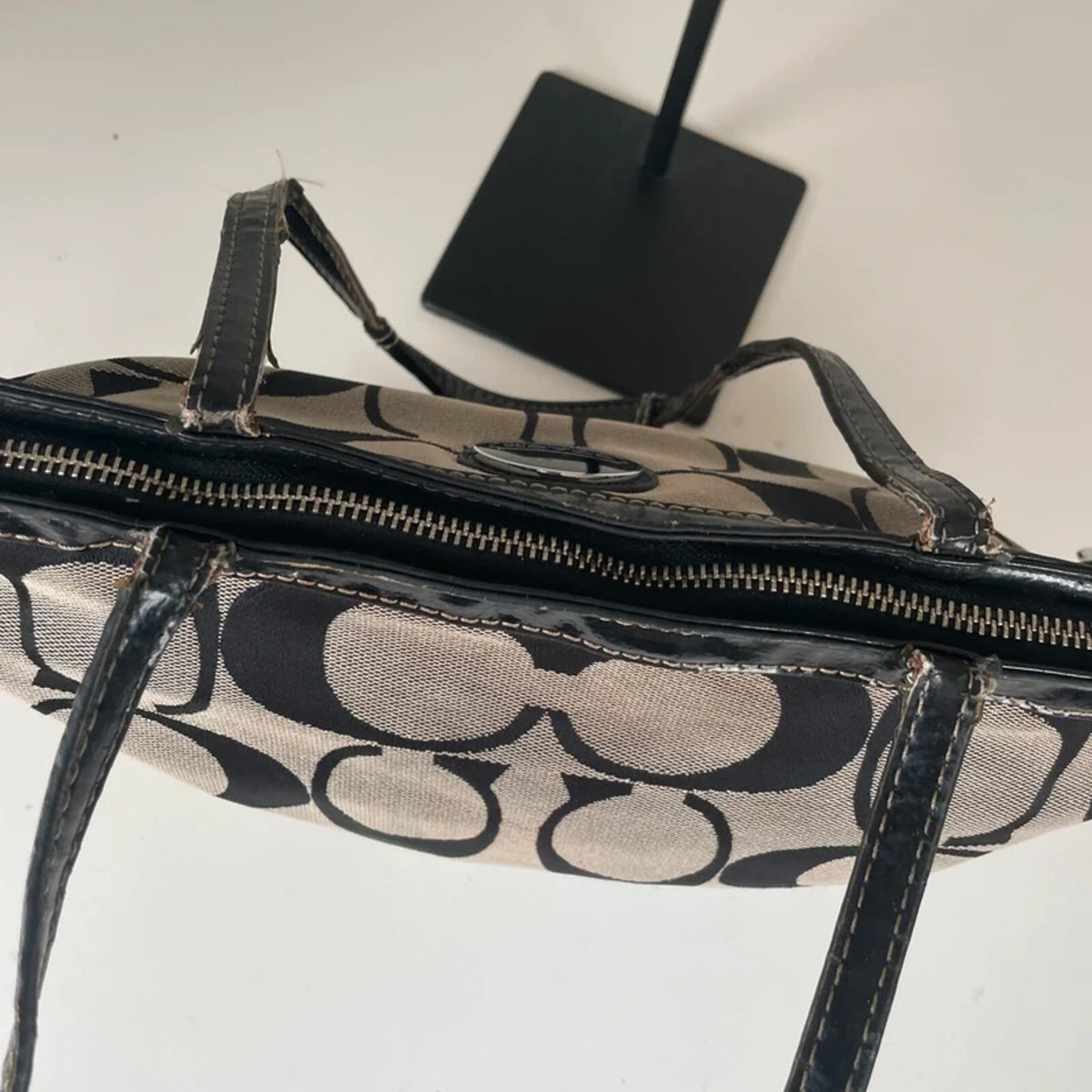 Coach Black Signature Stripe Canvas Shoulder Tote Bag B1261-F17433