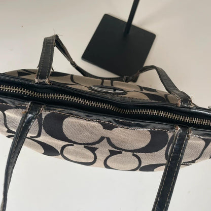 Coach Black Signature Stripe Canvas Shoulder Tote Bag B1261-F17433