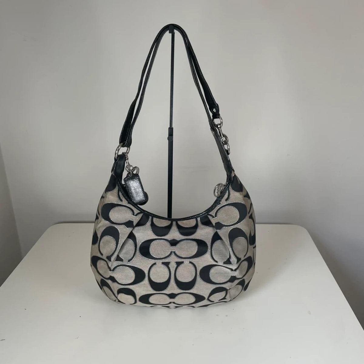 Coach Poppy Black Monogram Hobo Shoulder Bag M1033-16376