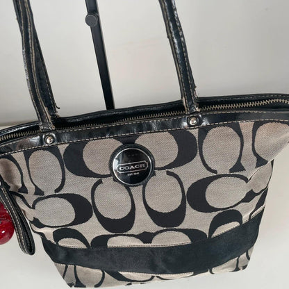 Coach Black Signature Stripe Canvas Shoulder Tote Bag B1261-F17433