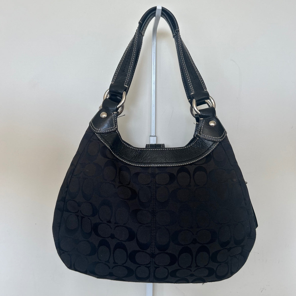 Coach Black Signature Monogram 3 Compartment Shoulder Bag K1020-F15514