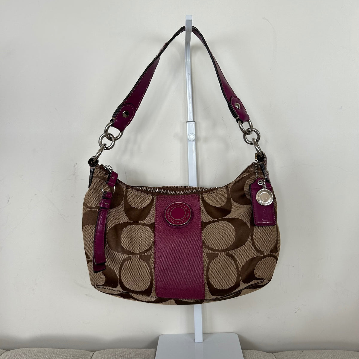 Coach Brown Signature Monogram Pink Stripe Mini Shoulder Bag Y2K B1305-F19218