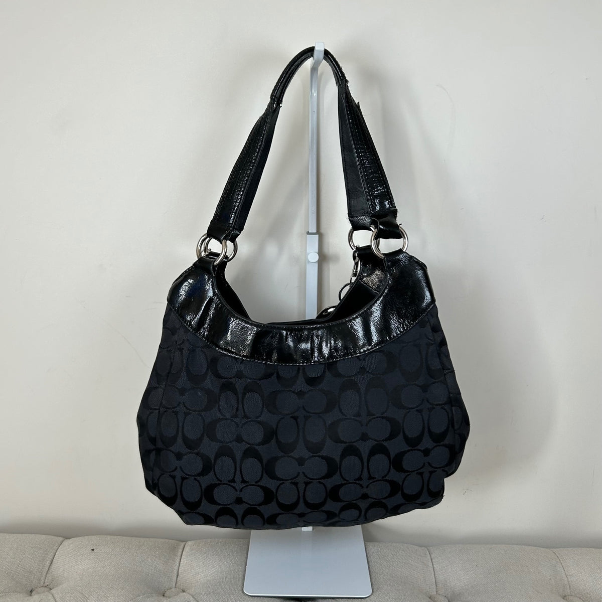 Coach Maggie Black Signature Monogram 3 Compartment Shoulder Bag M1294-23116E