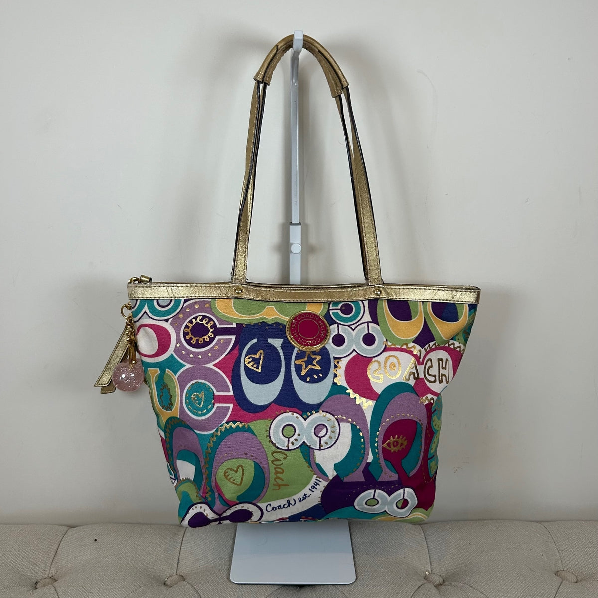 Coach Poppy Pink Graffiti Signature Tote Shoulder Bag M1205-F19434