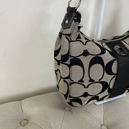 Coach Black Large Signature Stripe Hobo Shoulder Bag A1261-F19281