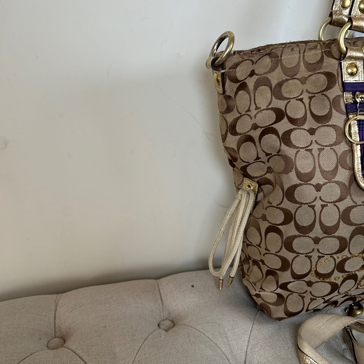 Coach Poppy Purple & Gold Plaid Convertible Shoulder Bag G1020-15881