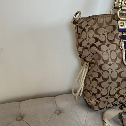 Coach Poppy Purple & Gold Plaid Convertible Shoulder Bag G1020-15881