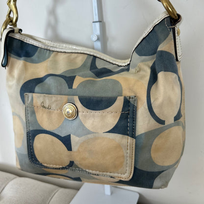 Coach Blue and Beige Monogram Slouch Shoulder Bag L0726-11955