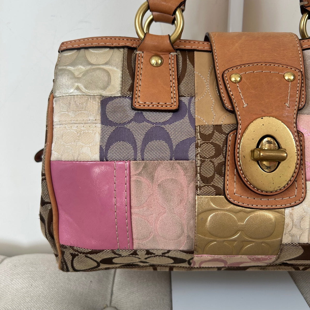 Coach Signature Pastel Patchwork 3 Compartment Turnlock Shoulder Bag K0871-F13335